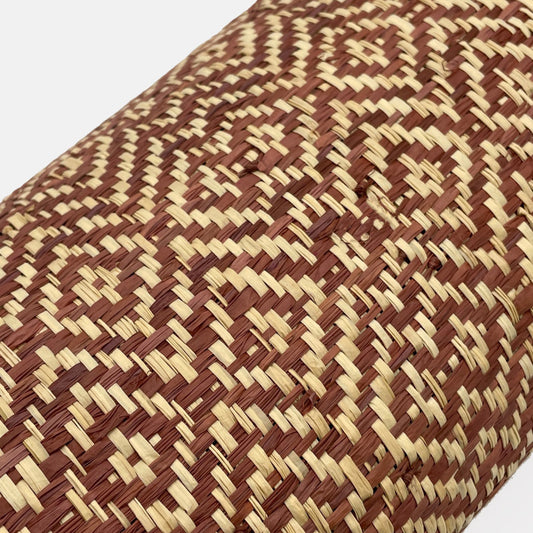 Metro lineal de Tejido de rafia Rombos Natural-Burdeos ancho 120 cm.