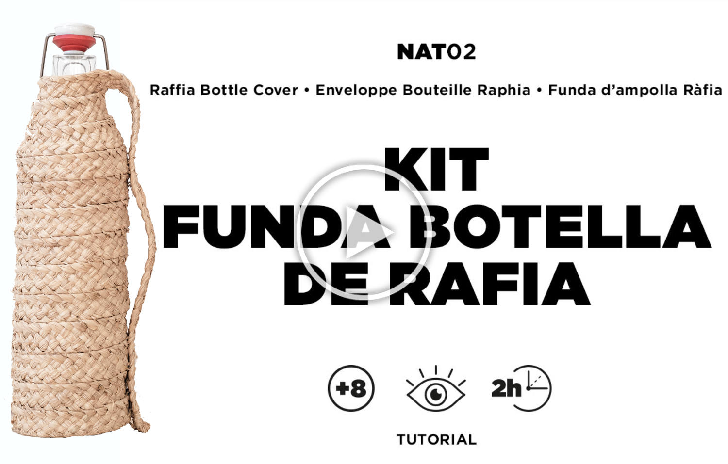 NAT02 — Funda de botella de Raffia — Tutorial completo