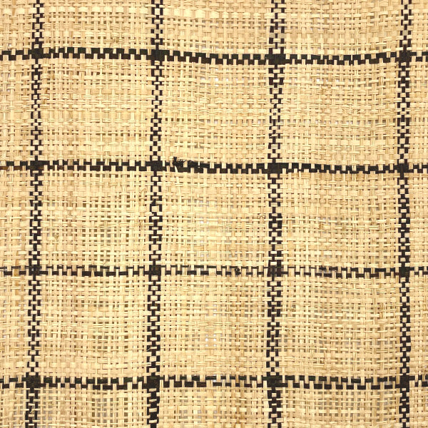 Linear meter of wide weave raffia fabric with a black-natural checkered design, width 90 cm.