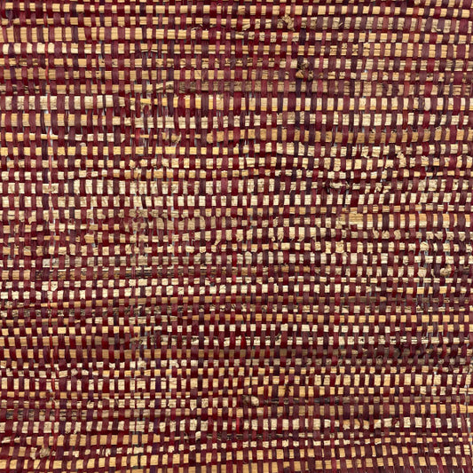 Linear meter of burgundy raffia fabric and natural banana fiber, 90 cm wide.