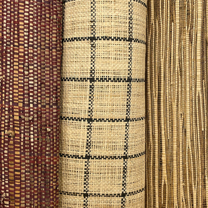 Linear meter of wide weave raffia fabric with a black-natural checkered design, width 90 cm.