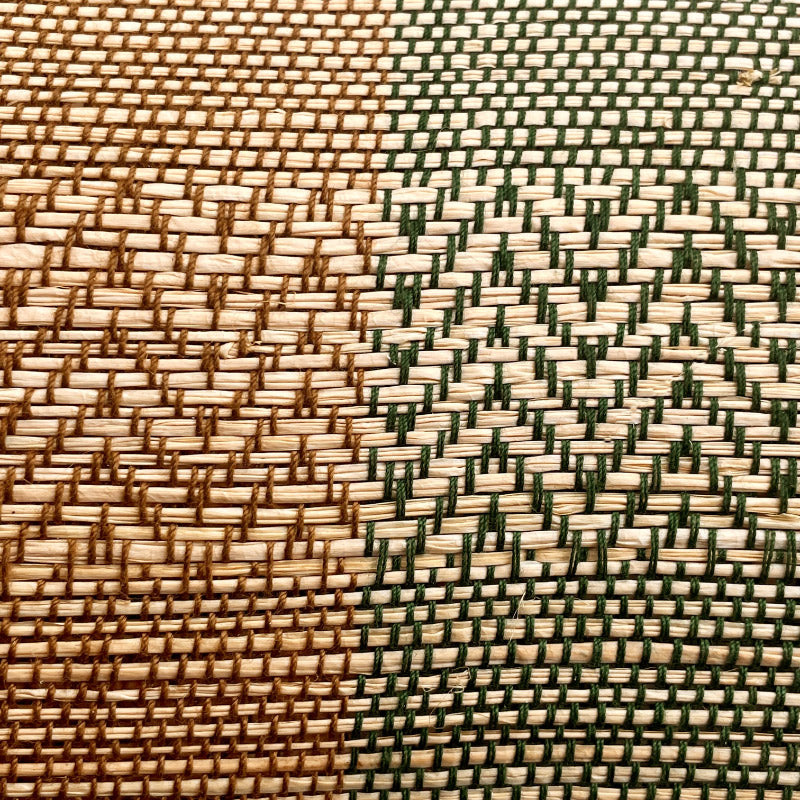 Raffia fabric Rhombus-Zigzag warp green-brown Width 95 CM